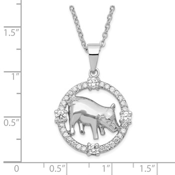 Sterling Silver Rhod Plated CZ Chinese Zodiac Pig Necklace — alternate view