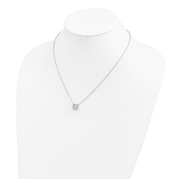 Brass Rhodium-plated White CZ Initial Letter U Necklace — alternate view