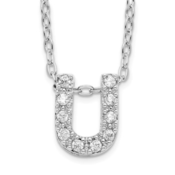 Brass Rhodium-plated White CZ Initial Letter U Necklace