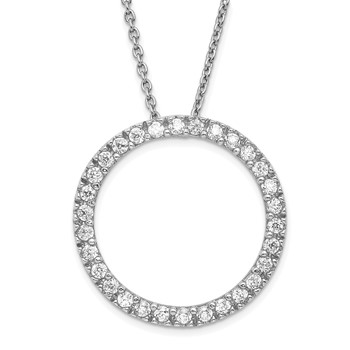 Sterling Silver Rhodium-plated Polished CZ Circle 16 Inch with 2 Inch Extension Necklace