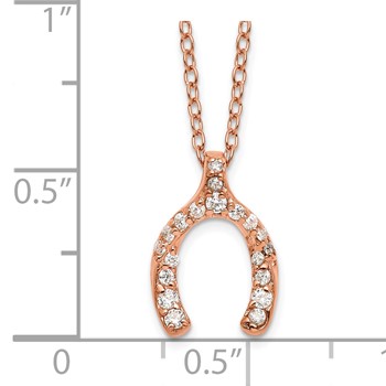 Sterling Silver Rose-plated CZ Mini Wish Bone with 2 in ext Necklace — alternate view