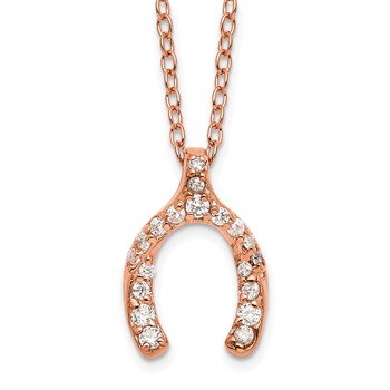 Sterling Silver Rose-plated CZ Mini Wish Bone with 2 in ext Necklace