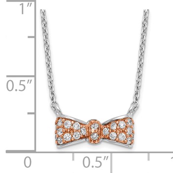Sterling Silver Rose and Rhodium-plate CZ Bow with 2 in ext Necklace — alternate view