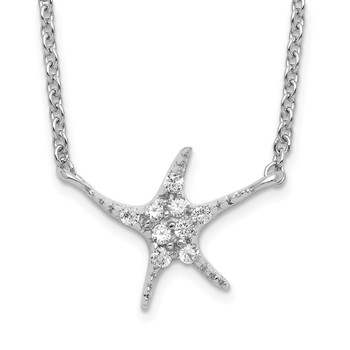 Sterling Silver Rhodium-plated CZ Starfish with 2 in ext Necklace