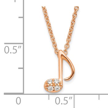 Sterling Silver Rose Gold-plated Polished CZ Music Note 16 Inch with 2 Inch Extension Necklace — alternate view