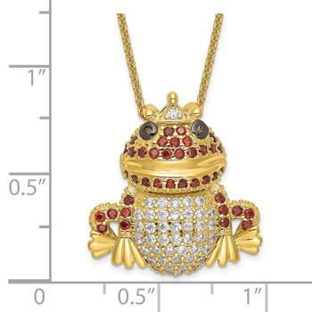 Sterling Silver Gold-plated and Black-plated Multicolored CZ Frog 18 Inch Necklace — alternate view