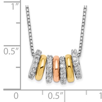 Sterling Silver Rhodium-plated Gold and Rose-plated CZ Circles 16 Inch with 2 Inch Extension Necklace — alternate view