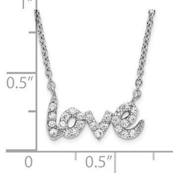 Sterling Silver Rhodium-plated CZ LOVE with 2 in ext Necklace — alternate view