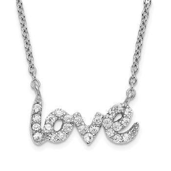 Sterling Silver Rhodium-plated CZ LOVE with 2 in ext Necklace