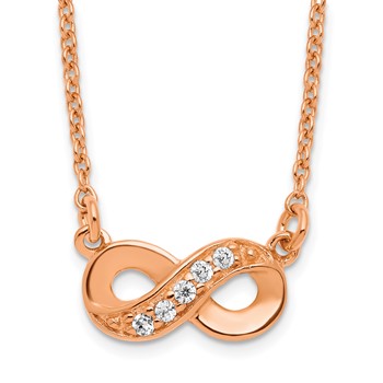 Sterling Silver Rose Gold-pl CZ Eternity Symbol with 2.25 in ext Necklace