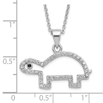 Sterling Silver Turtle w/Black & White CZ Pendant Necklace — alternate view