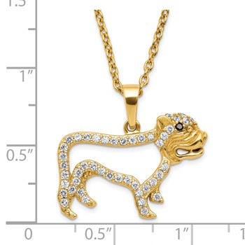 Sterling Silver Gold Plated White Cz Bull Dog Pendant Necklace — alternate view