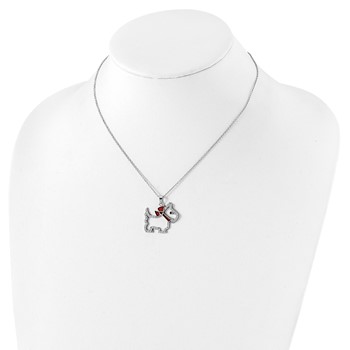 Sterling Silver Rhodium-plated Polished Black and White CZ Enameled Scottie Dog 16 Inch with 2 Inch Extension Necklace — alternate view