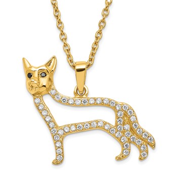 Sterling Silver Gold Plated CZ German Shepherd Necklace