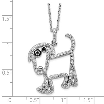 Sterling Silver Rhodium-plated Polished Black and White CZ Enameled Dog 16 Inch with 2 Inch Extension Necklace — alternate view