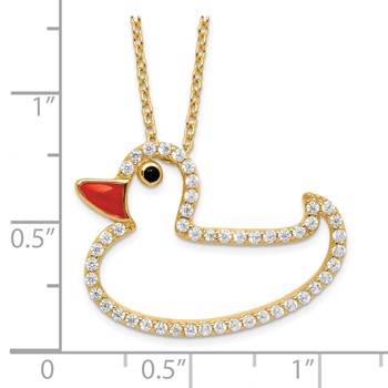 Sterling Silver Gold-plated Polished Black and White CZ Enameled Duck 16 Inch with 2 Inch Extension Necklace — alternate view