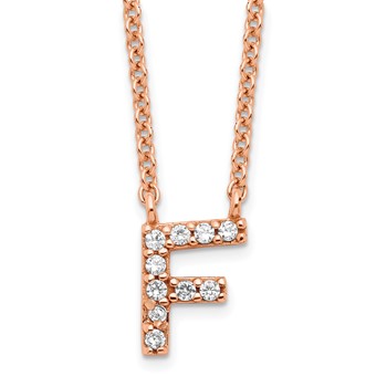 Sterling Silver Rose Gold Plated White CZ Initial F Necklace