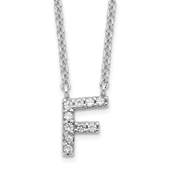 Sterling Silver Rhodium-plated CZ Initial F 18 Inch Necklace