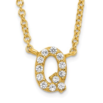 Sterling Silver Gold-plated CZ Initial Q 18 Inch Necklace