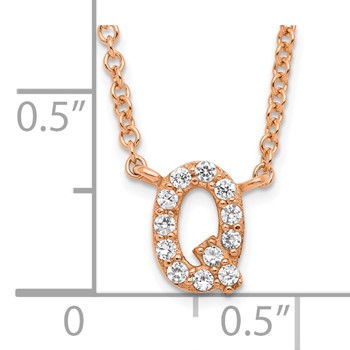 Sterling Silver Rose Gold-plated CZ Initial Q 18 Inch Necklace — alternate view