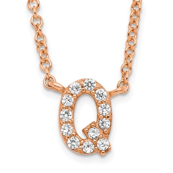 Sterling Silver Rose Gold-plated CZ Initial Q 18 Inch Necklace