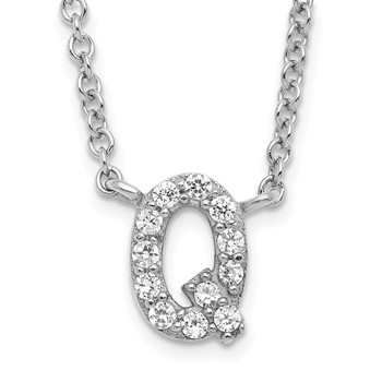 Sterling Silver Rhodium-plated CZ Initial Q 18 Inch Necklace