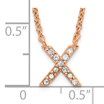 Sterling Silver Rose Gold-plated CZ Initial X 18 Inch Necklace — alternate view