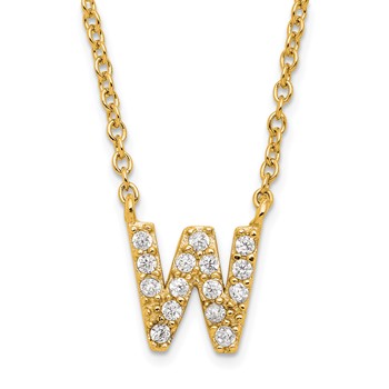 Sterling Silver Gold-plated CZ Initial W 18 Inch Necklace