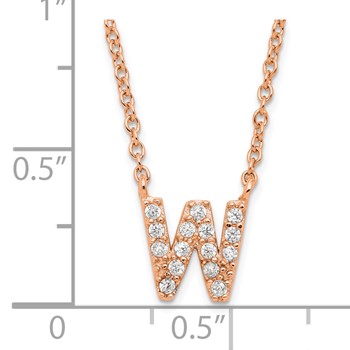 Sterling Silver Rose Gold-plated CZ Initial W 18 Inch Necklace — alternate view