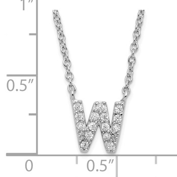 Sterling Silver Rhodium-plated CZ Initial W 18 Inch Necklace — alternate view
