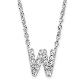 Sterling Silver Rhodium-plated CZ Initial W 18 Inch Necklace