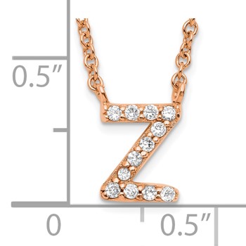 Sterling Silver Rose Gold-plated CZ Initial Z 18 Inch Necklace — alternate view