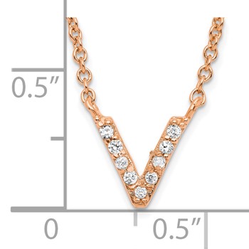Sterling Silver Rose Gold-plated CZ Initial V 18 Inch Necklace — alternate view