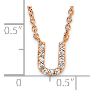 Sterling Silver Rose Gold-plated CZ Initial U 18 Inch Necklace — alternate view