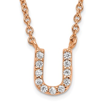 Sterling Silver Rose Gold-plated CZ Initial U 18 Inch Necklace