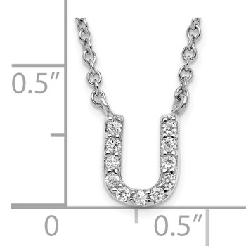 Sterling Silver Rhodium-plate CZ Initial U 18 Inch Necklace — alternate view