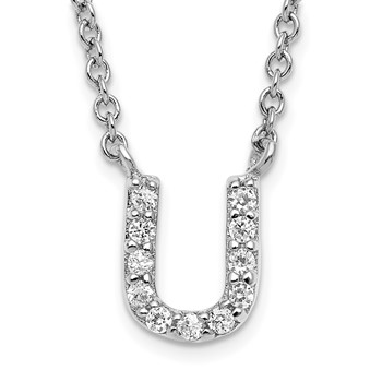 Sterling Silver Rhodium-plate CZ Initial U 18 Inch Necklace