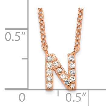 Sterling Silver Rose-tone Polished CZ N Necklace — alternate view