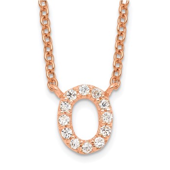 Rose Gold Plate White CZ Initial "O" Necklace -18"