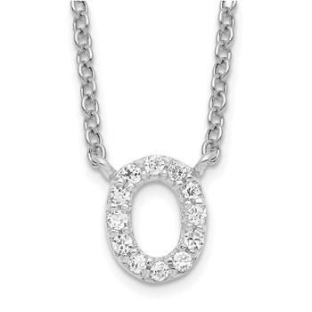 Rhodium Plated Silver White CZ Initial "O" Necklace -18"