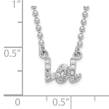 Sterling Silver Rhod-plated White CZ "LOL" Necklace — alternate view
