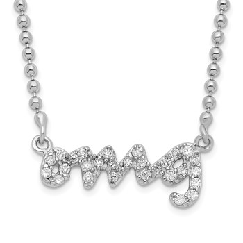 Sterling Silver Rhod-plated White CZ OMG Necklace