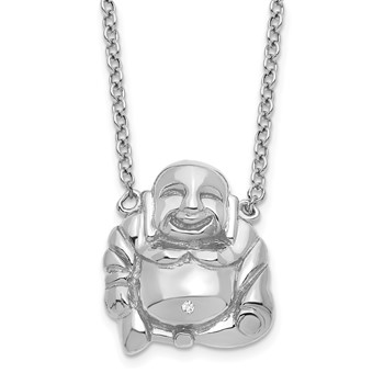 Sterling Silver Rhodium-plated CZ Mini Buddha 16 Inch Necklace with 2 Inch Extender