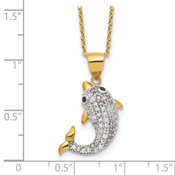 Sterling Silver Gold-tone CZ Dolphin Necklace — alternate view