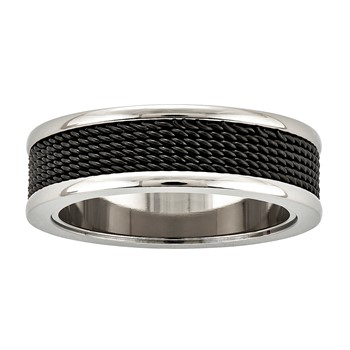 Titanium 7 mm Polished w/Black Ion Plated Wire Mesh Center Inlay Band