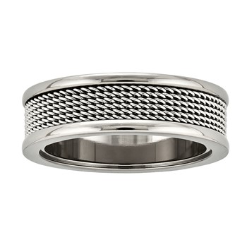 Titanium 7 mm Polished w/Wire Mesh Center Inlay Band
