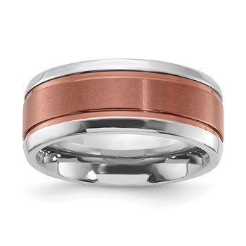 Titanium 8mm Polished w/Copper Plated Center & Beveled Edge Band