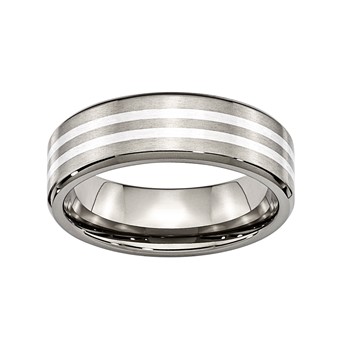 Titanium 7mm Brushed Silver Inlaid 5-Stripe Band