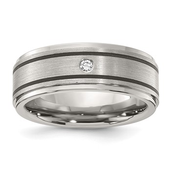 Titanium 8mm Brushed Finish 0.05ct Diamond w/Black Stripes Band