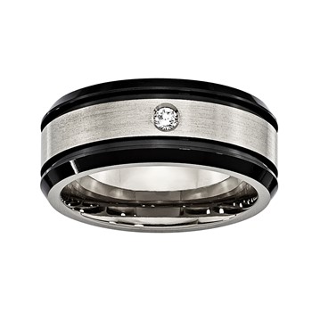 Titanium 8mm 0.05ct Diamond Double Groove & Black IP Edges Band